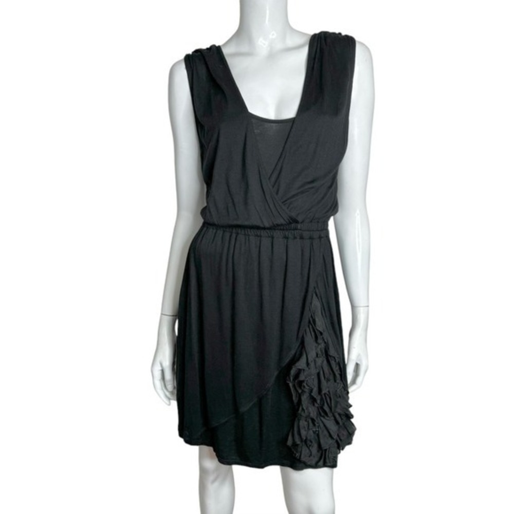 Zara Basic Evening Collection Sleeveless Ruffled V-Neck Black Midi Dress
